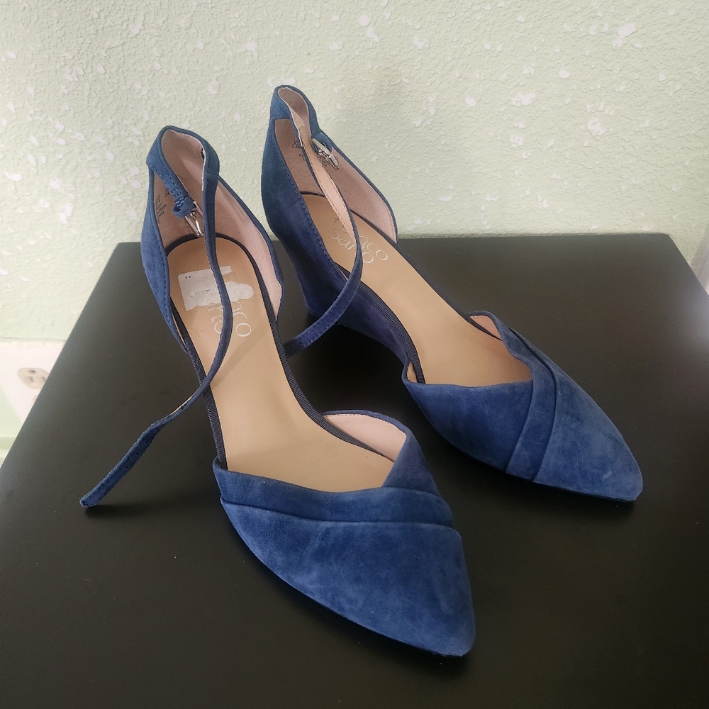 FRANCO SARTO Blue Suede Wedges